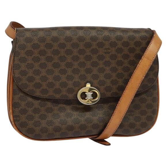 CELINE Macadam Canvas Shoulder Bag Pvc Leather Brown Gold - Picture 1 of 13